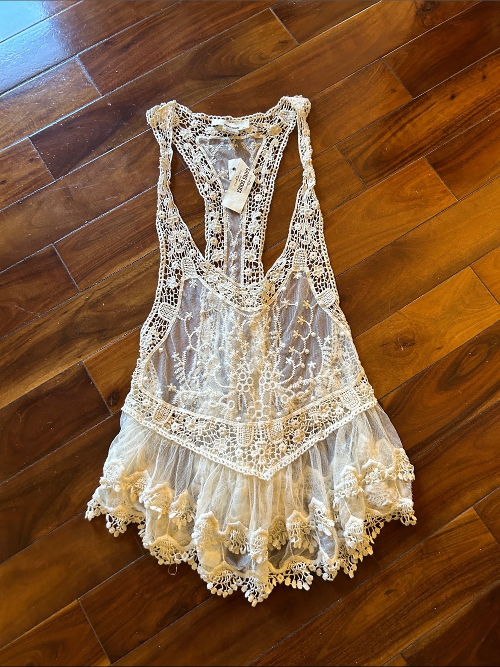 Sans Souci Cream Crochet Lace Chemise Tank